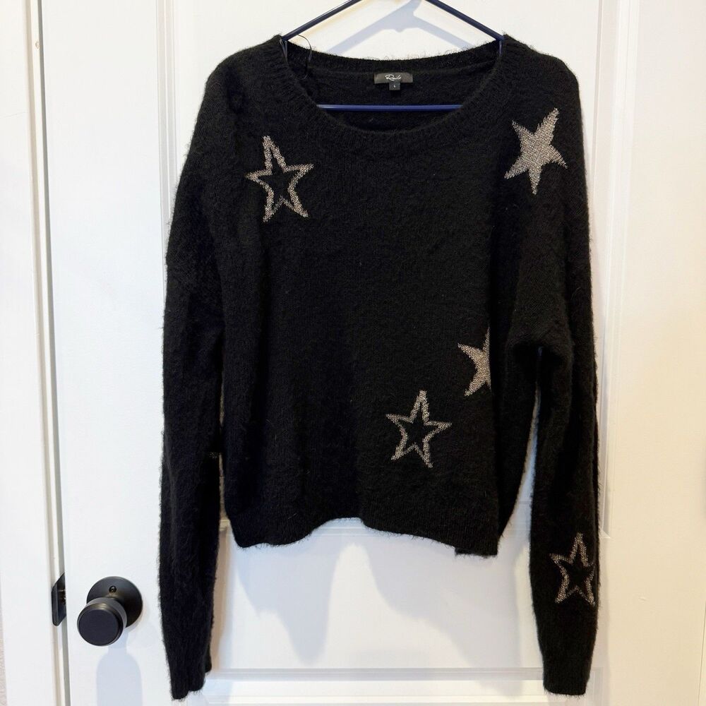 Rails Womens Celestial Wool Black‎ Sweater Large Whimsigoth Grunge Fuzzy Soft